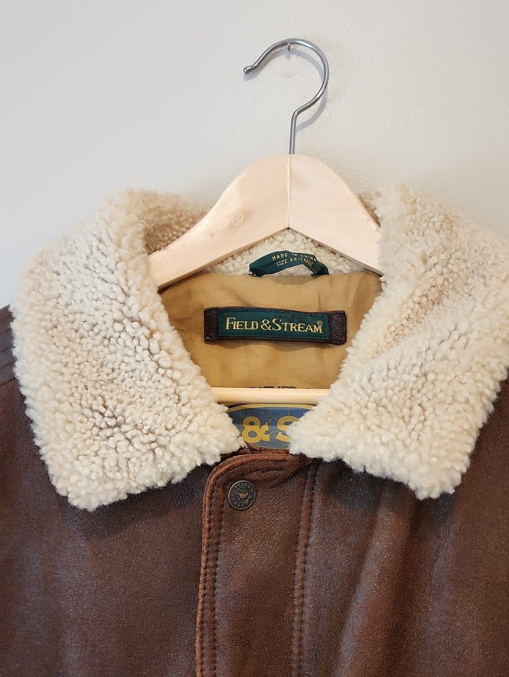 Field & Stream Bomber Jacket Textured Leather Shearling Collar Brown size XXL - Picture 5 of 10